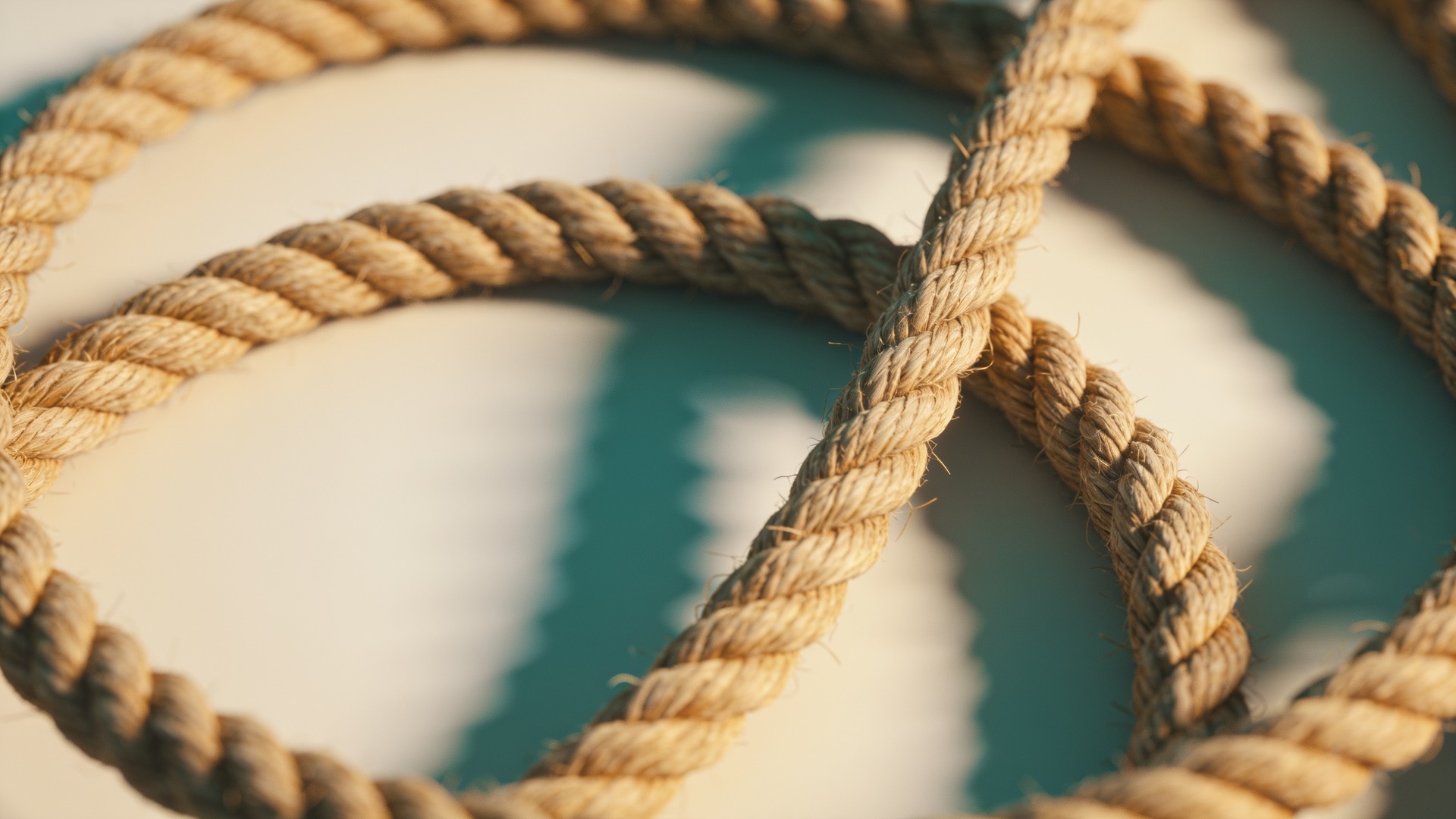 Coiled maritime rope in warm light