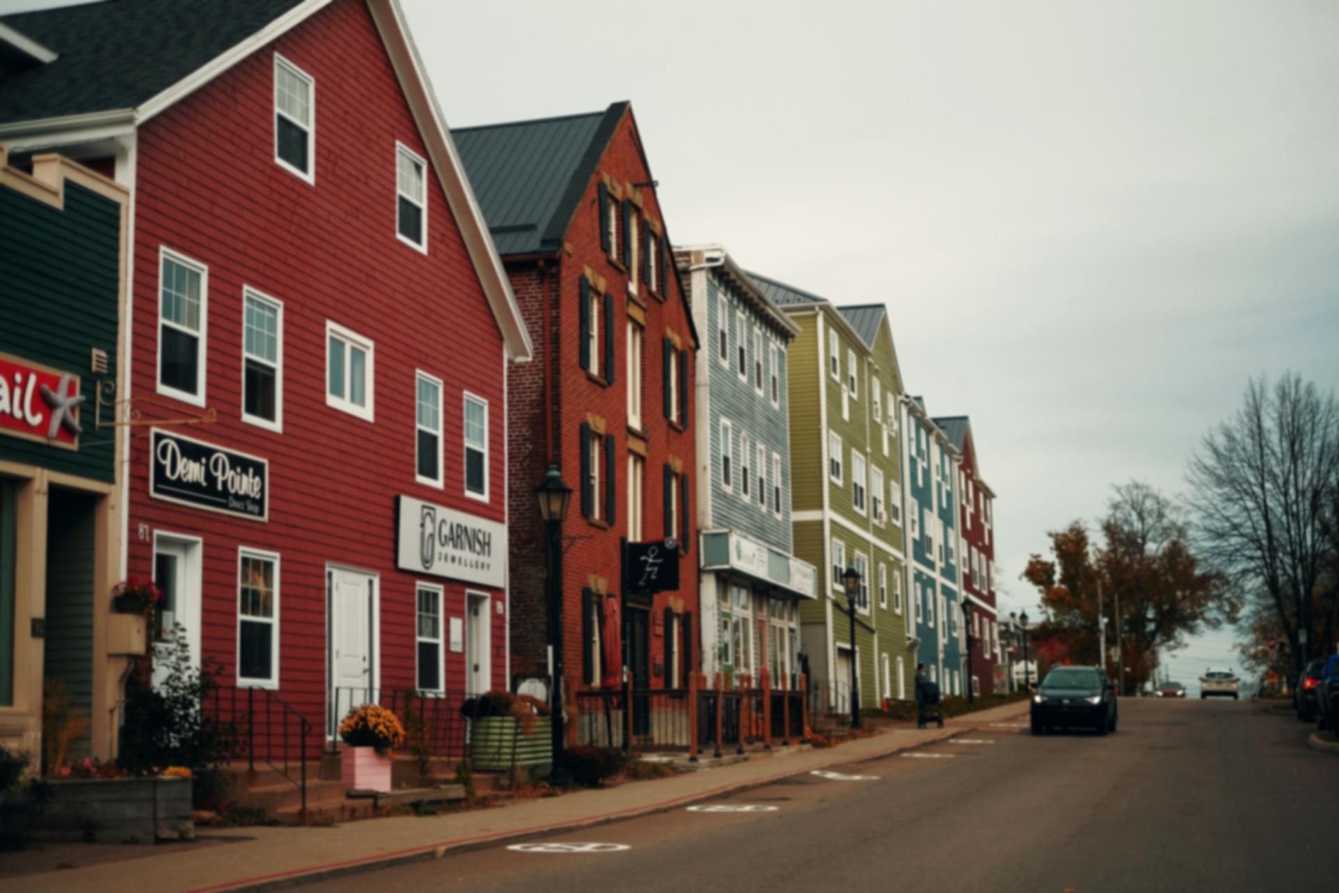 A row of character houses on a Charlottetown street.